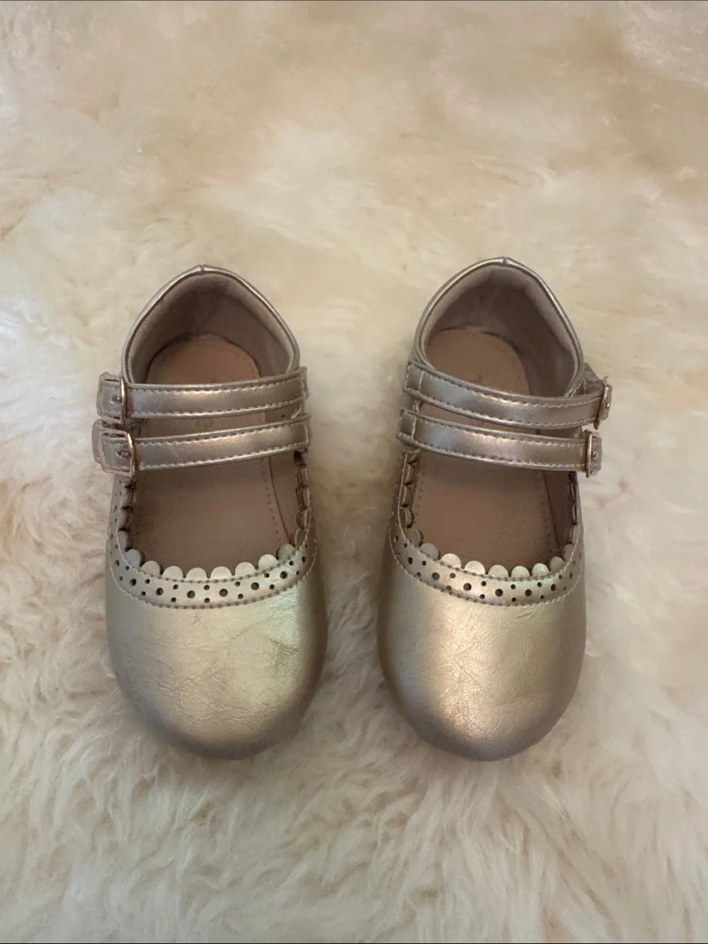 Girls Metallic Gold Double-Strap Mary Jane Dress Shoes